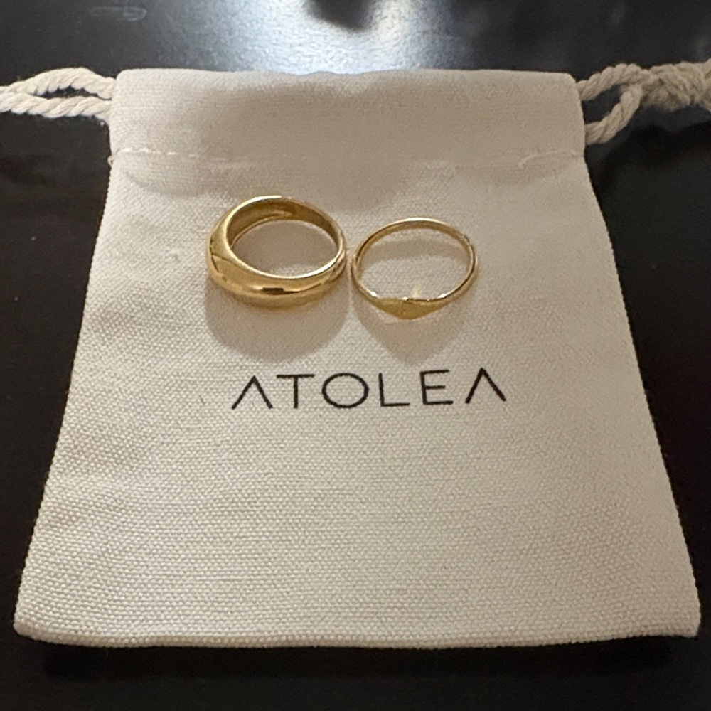 ATOLEA Gold Women's Ring Set (Dome Ring and Dainty Signet Ring), both size 7